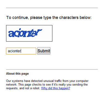 CAPTCHA Google search