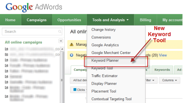 Google Adwords Interface