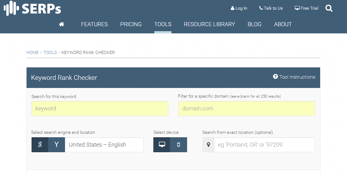 SERPS Keyword Rank Tracker Tool