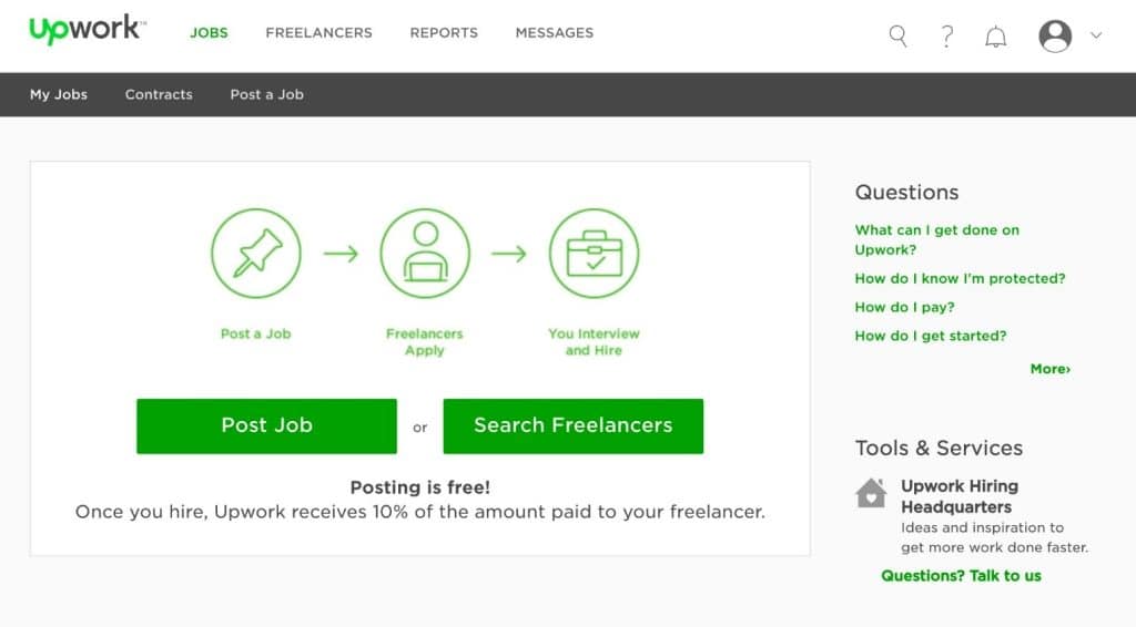 Upwork User Interface for Hiring Freelancers