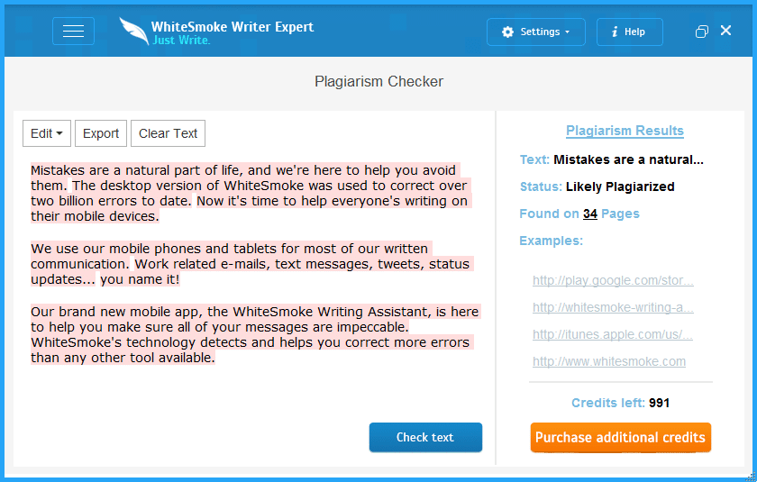 Whitesmoke - Plagiarism Tool