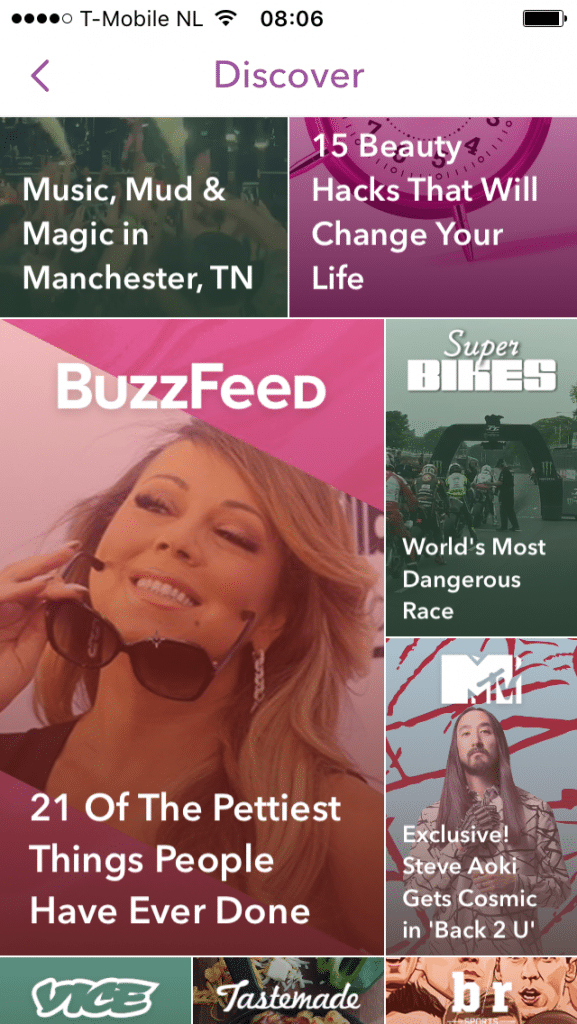 Snapchat Discover in Stories page