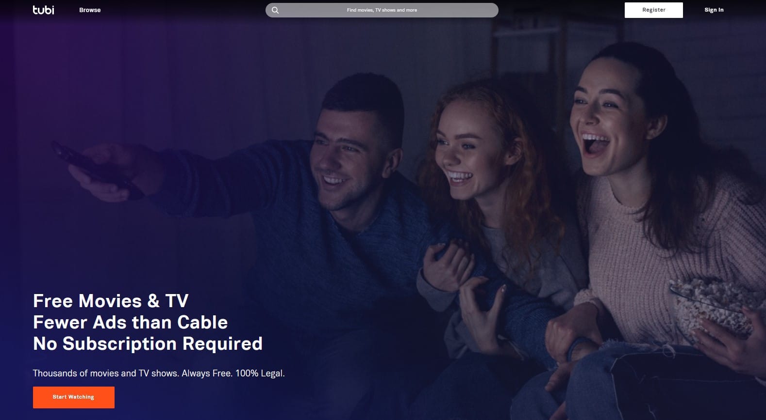 Tubi TV homepage