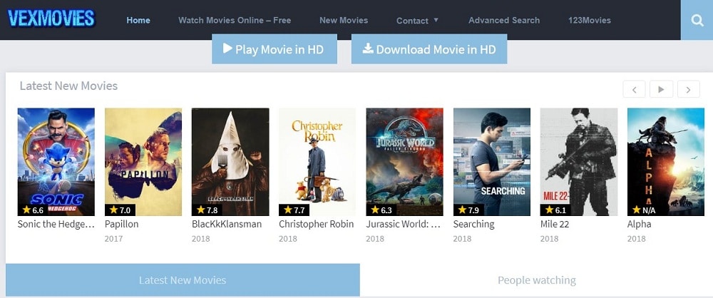 Vex Movies home page