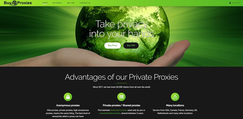 Buyproxies homepage