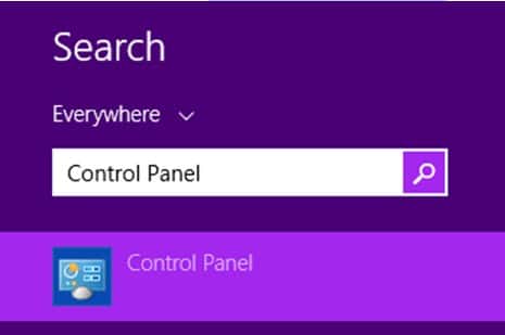 Search for Control Panel