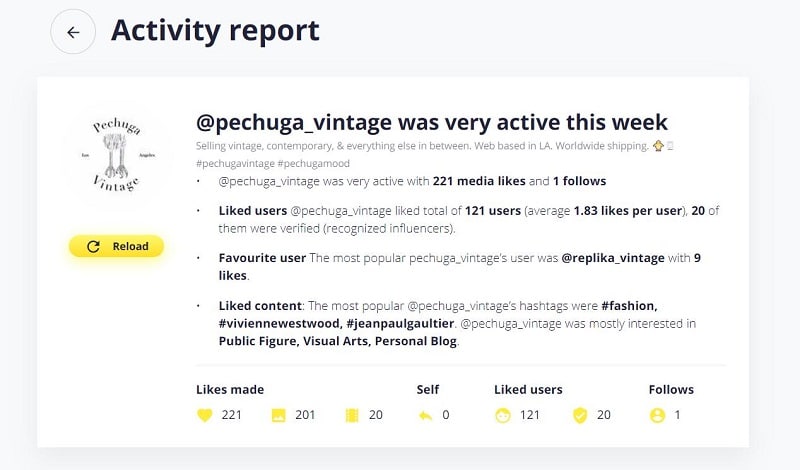 Snoopreport Instagram user activity report digest
