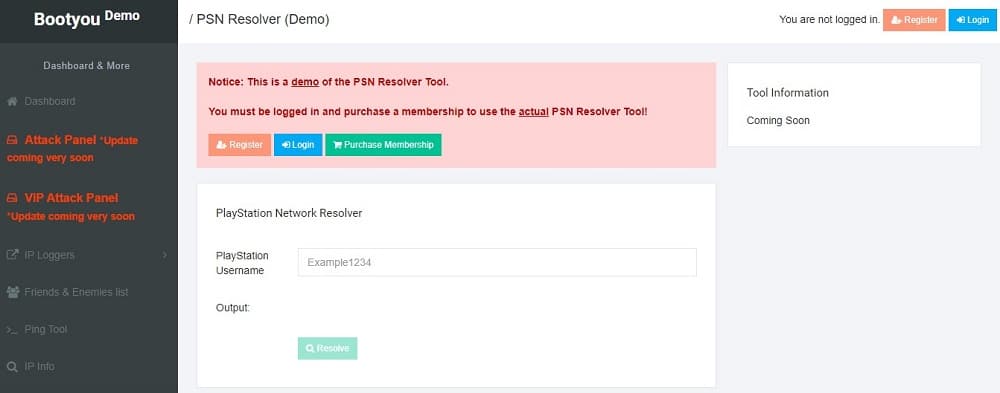 Bootyou Homepage for PSN Resolver