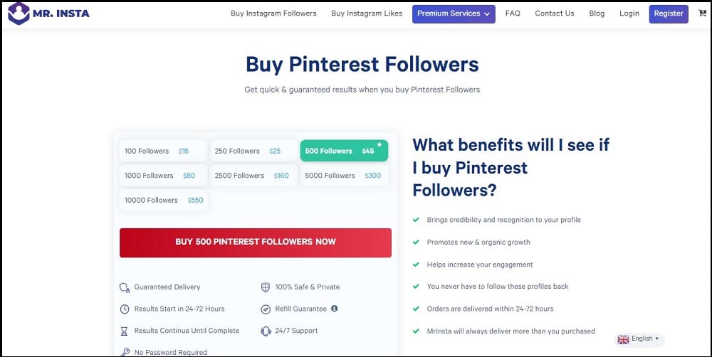 Mr Insta buy pinterest Followers