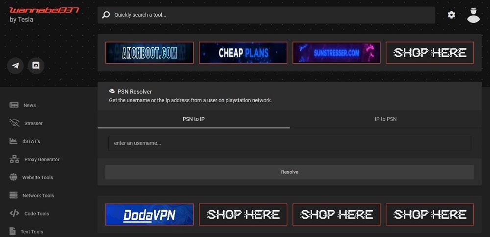 Wannabe1337 Homepage for PSN Resolver