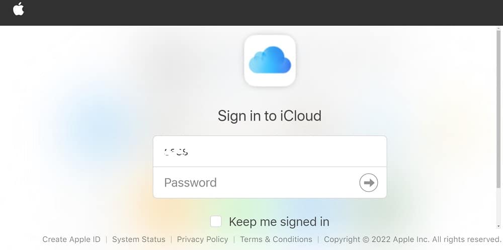 Log in to the iCloud website