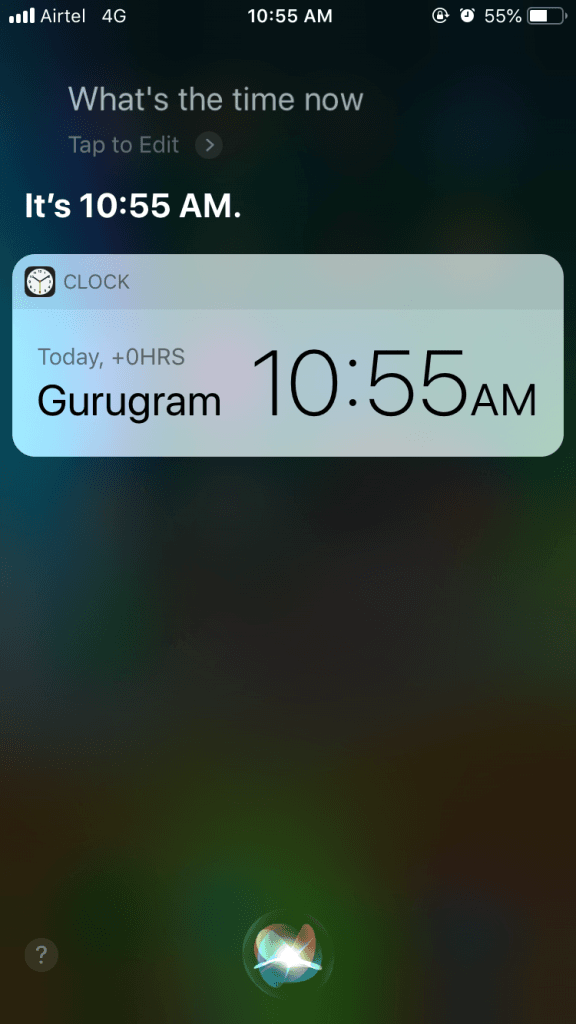 Siri displays the local time