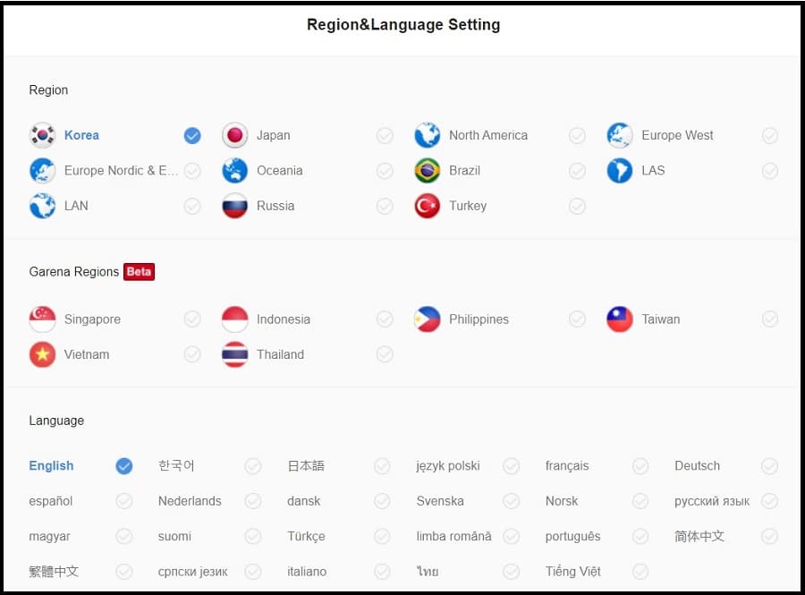 select your region and language.