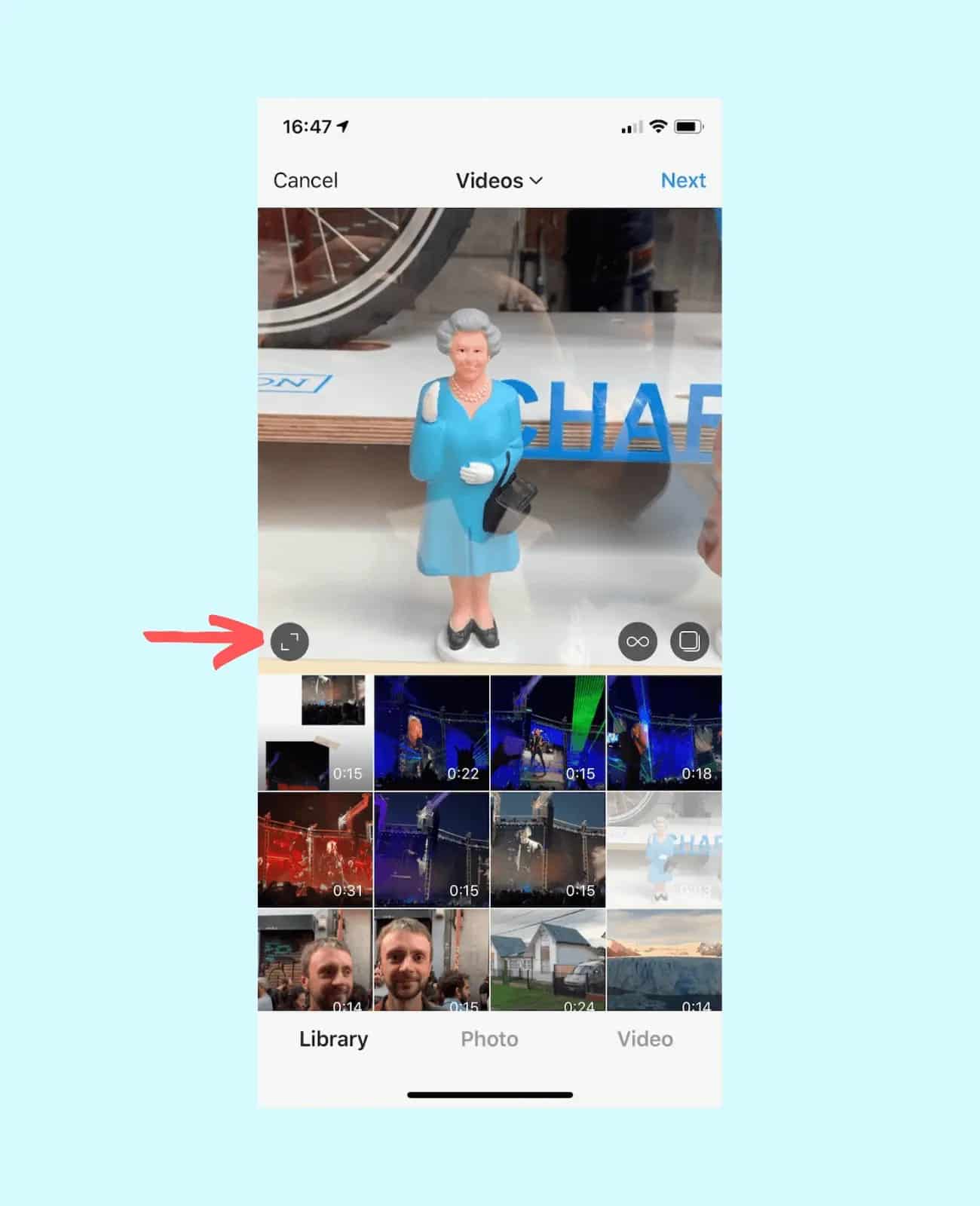 Choose your video in Instagram