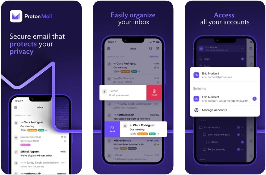 ProtonMail apps from apps store