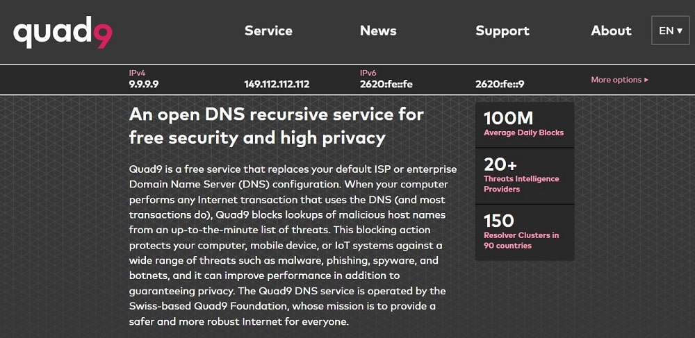Quad9 DNS Homepage