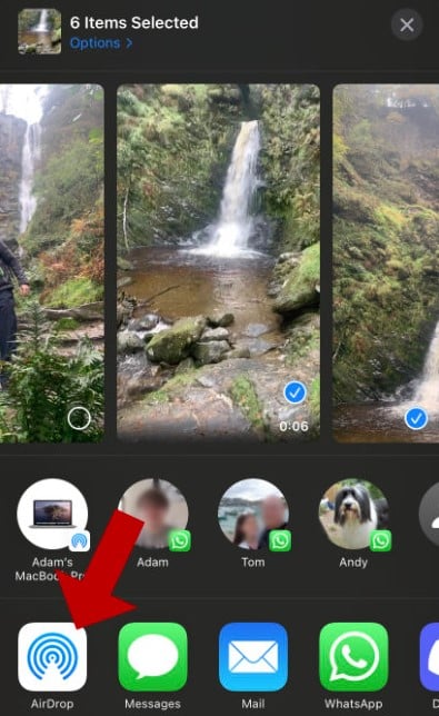Tap on the Airdrop option in the share menu