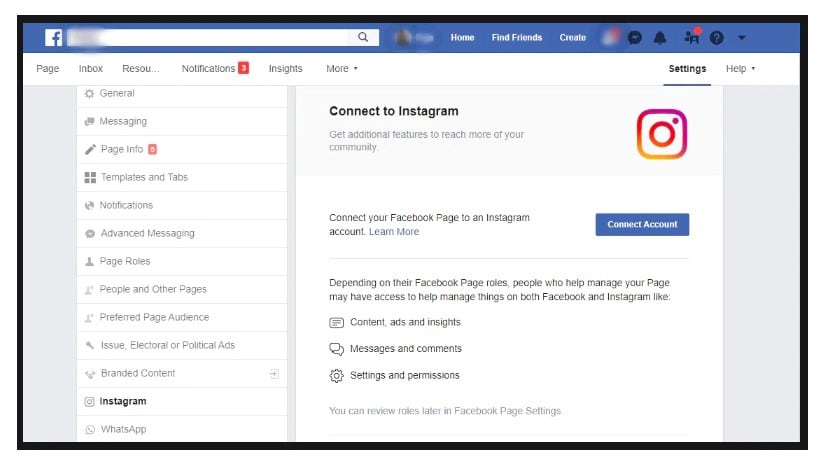 Instagram account to your existing Facebook page