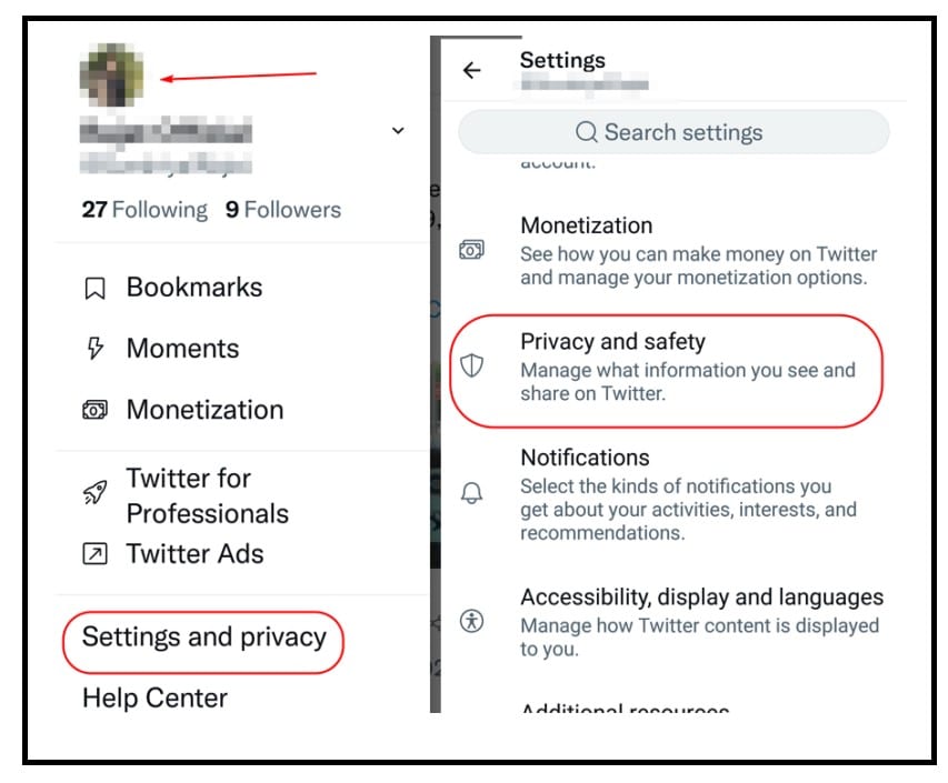 Settings and Privacy on the apps