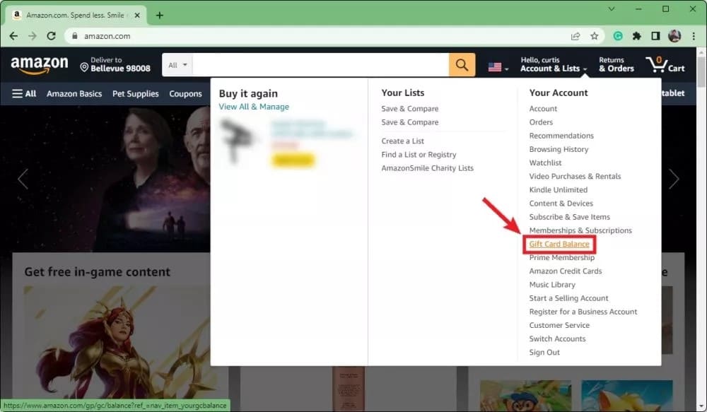 Your amazon gift card Balance