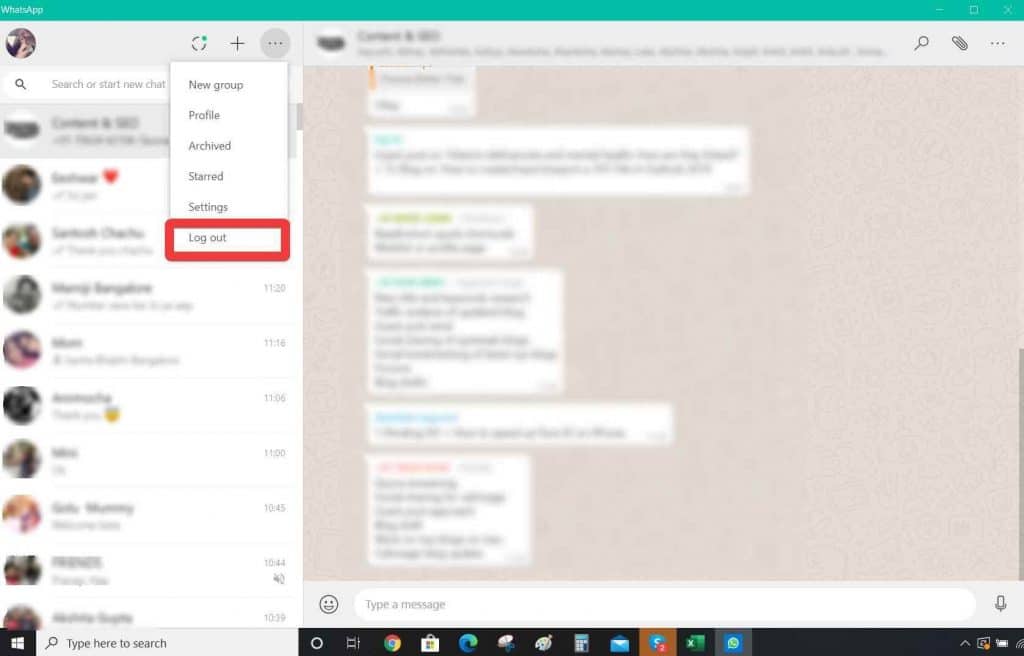 Logout From WhatsApp from computer