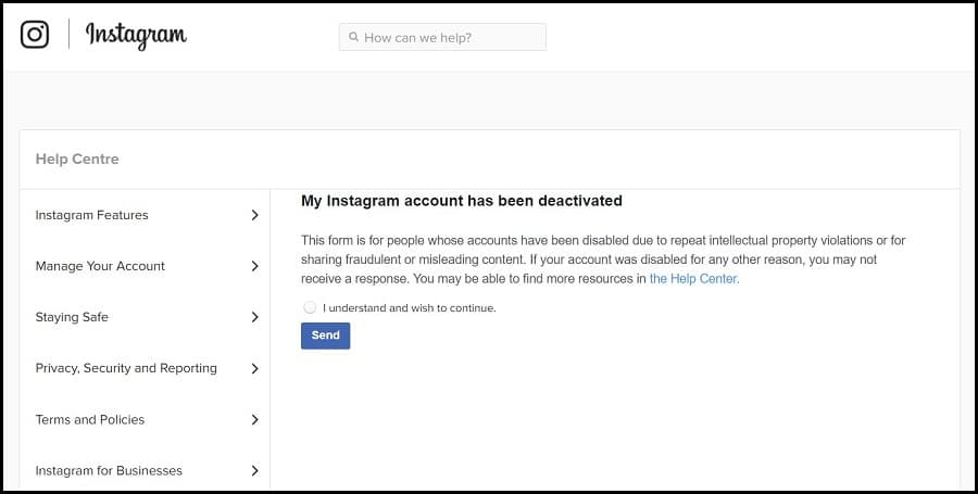 My Instagram Account Was Deactivated form