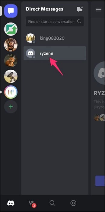 select the contact from the friend list on the discord