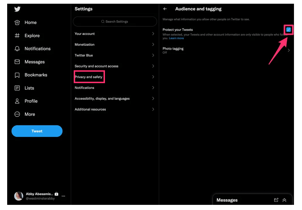 settings page