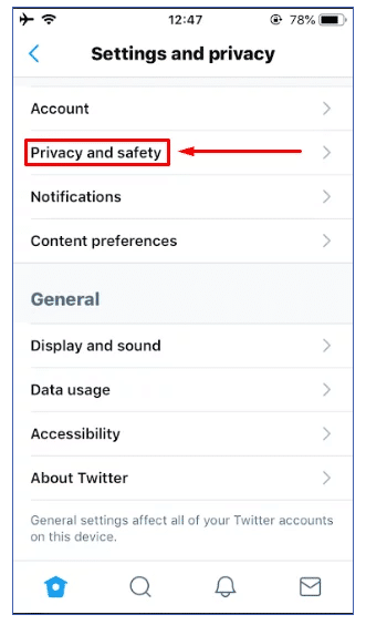 tap on Privacy and Safety