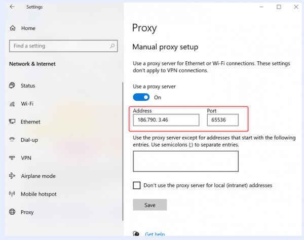 Manual proxy setup