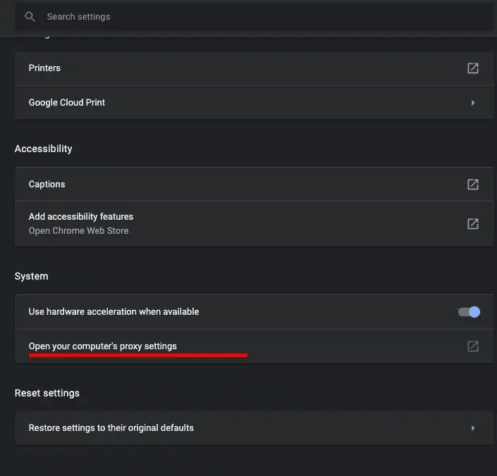 Open your computer’s proxy settings