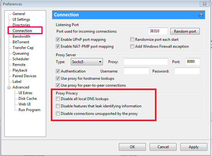 Proxy privacy tab