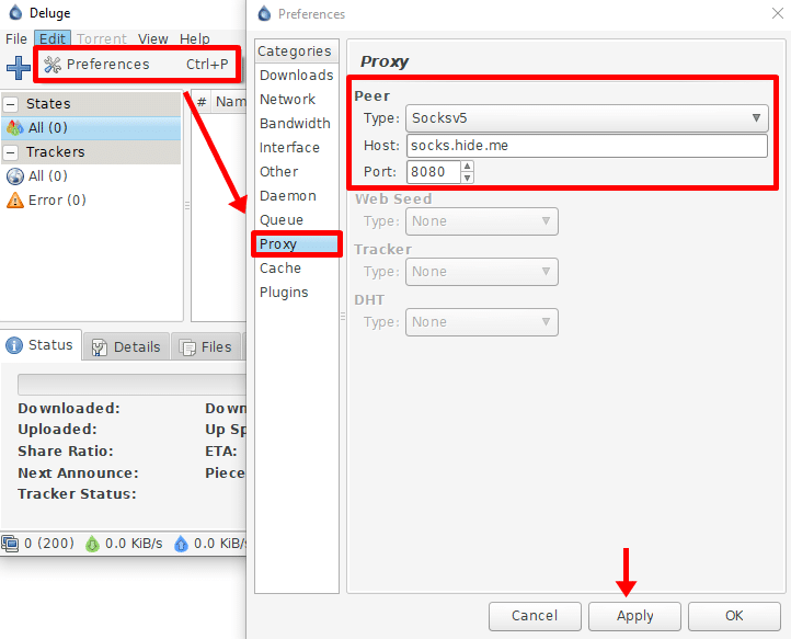 Setup Proxy in Deluge