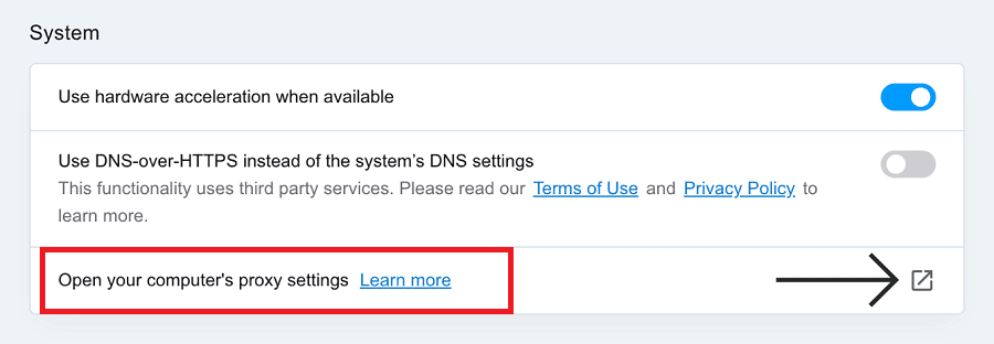 pen your computer’s proxy settings