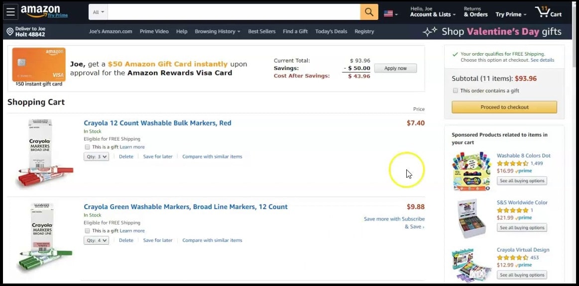 How to share an Amazon cart